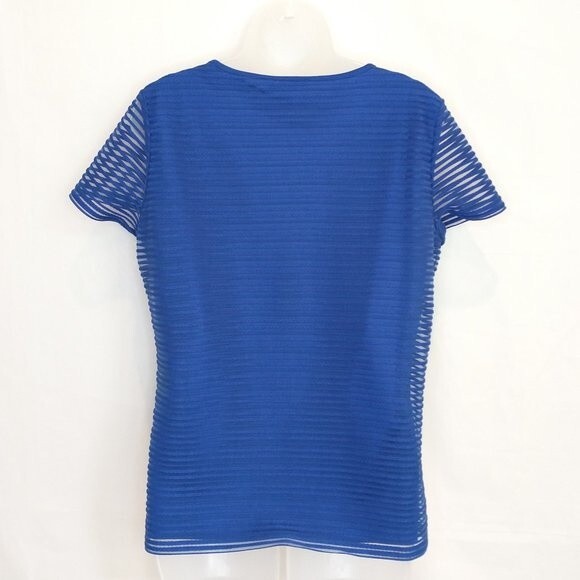 Calvin Klein Blue Striped Textured Blouse Size M Double Layer Stretch Pullover - Picture 4 of 10